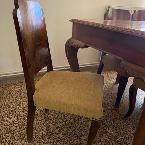 Monastic style dining table used with 6 chairs