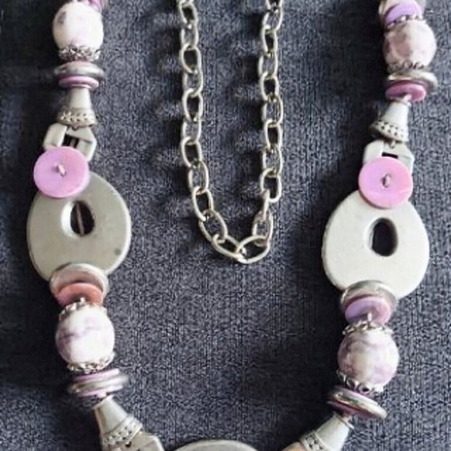 Art Necklace like new, handmade metal beads and buttons