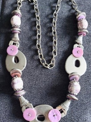Art Necklace like new, handmade metal beads and buttons