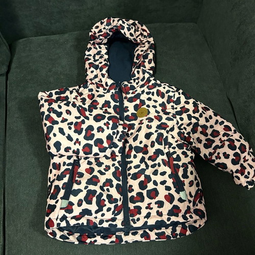 Waterproof snow jacket 86/92 cm like new, pink with pattern