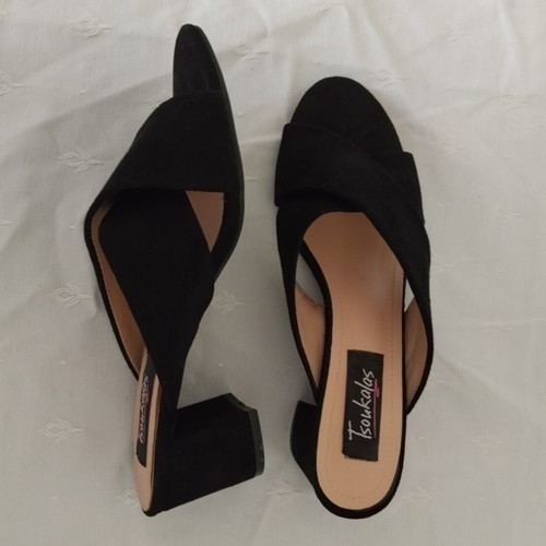 Tsoukalas Shoes Black Suede Mules Size 38 Like New