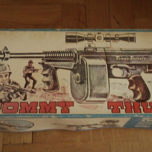 Vintage Tommy Thunder Automatic Battery-Operated Toy Lithograph Box from Lyra 70s like new