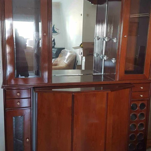 Handmade oak wood composition like new with built-in bar and lighting