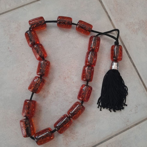 Komboloi with Large Orange Beads and Black Tassel like new