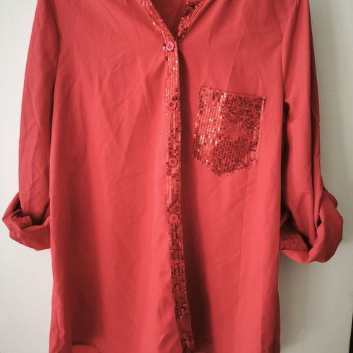 Red women's shirt with sequins new, adjustable sleeves