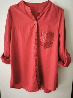 Red women's shirt with sequins new, adjustable sleeves