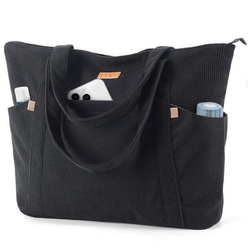 Lekespring women's shopper bag with 17-inch laptop compartment, black