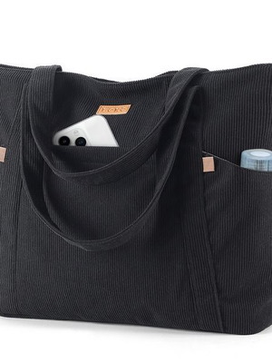 Lekespring women's shopper bag with 17-inch laptop compartment, black