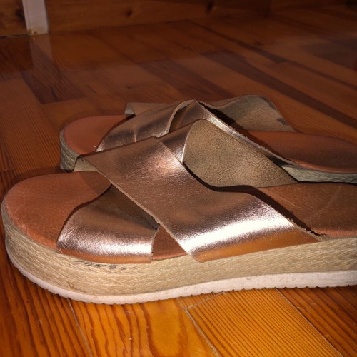 Women's sandal used pink gold leather size 39