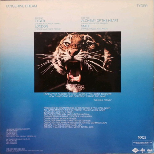 Tangerine Dream Tyger βινύλιο LP άλμπουμ μεταχειρισμένο, ηλεκτρονικό