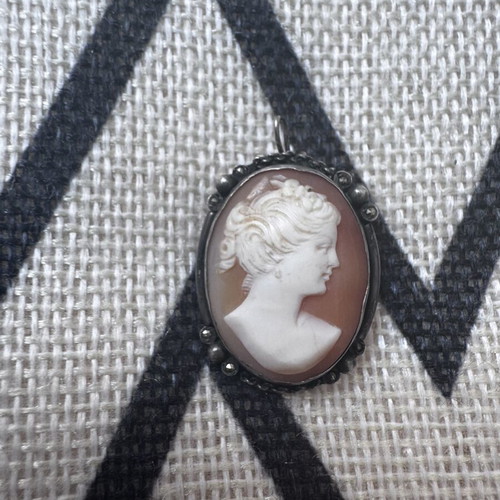 Vintage cameo pendant and brooch with silver and marcasite