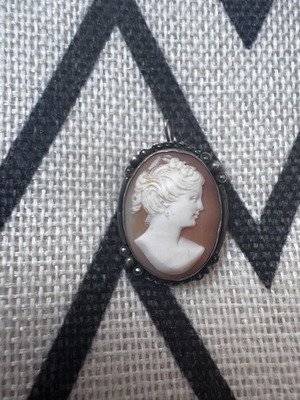 Vintage cameo pendant and brooch with silver and marcasite
