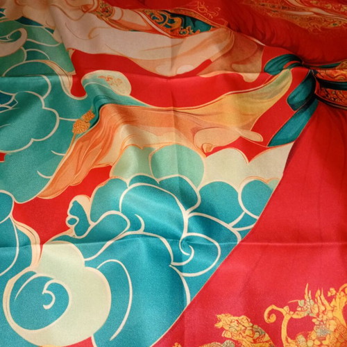 Satin scarf new, square 45x45 cm, red multicolor