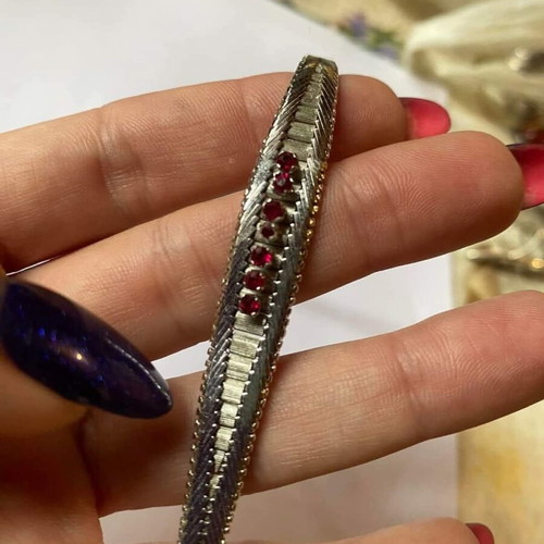 Vintage Silver Bracelet 800 Used With Rubies
