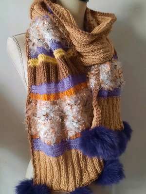 Knitted scarf with fox new, handmade