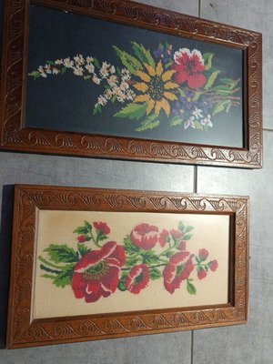 Handmade embroidered paintings like new, set of 2 pieces