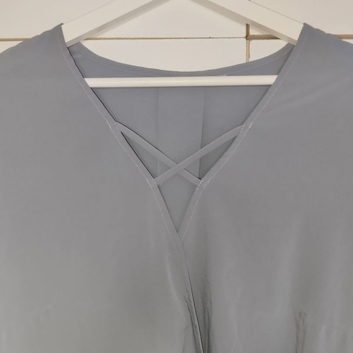 Bonprix blouse with v-neck and crisscross neckline like new, size L/XL, grey-purple