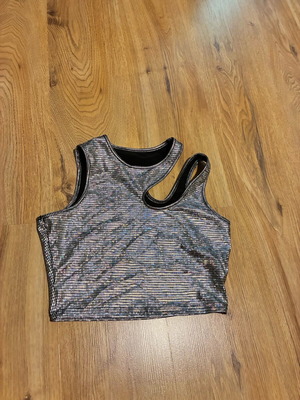 Short top with shiny effect new, size S, silver