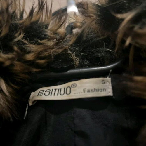 Black coat like new with fur collar and back slit