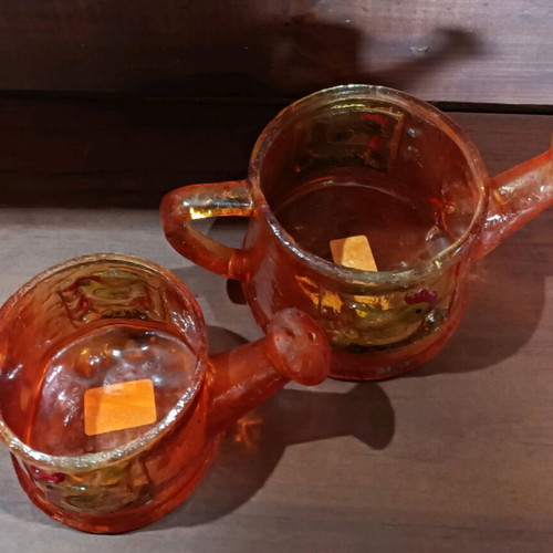 Vintage acrylic watering can set with chicken figure new