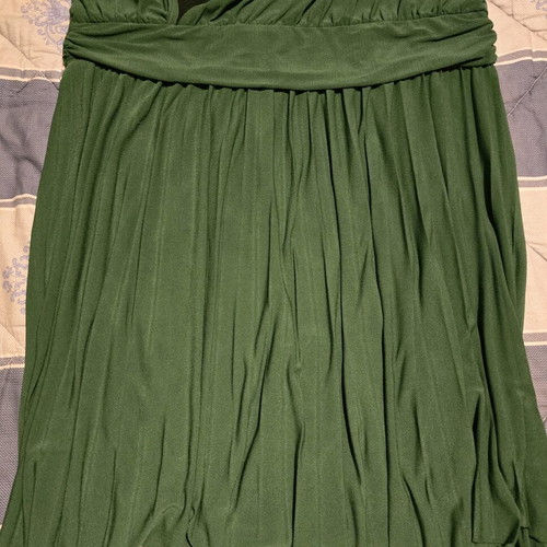 Evening mini dress with one shoulder and pleats, new, green