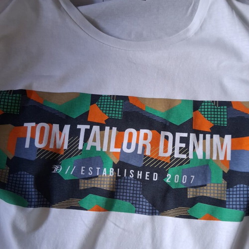 Tom Tailor men's t-shirt used, size M, white multicolor