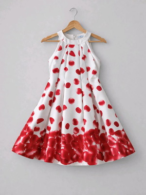 Mayoral παιδικό φόρεμα σατέν λευκό κόκκινο σαν καινούργιο 14Y