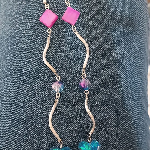 Heart earrings new handmade with resin and natural stone blue pink