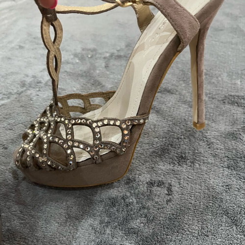 Sergio Rossi suede sandals with Swarovski new, size 39, beige