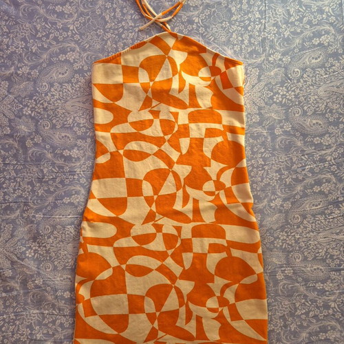 Mini summer dress Monki new, white and orange, size L
