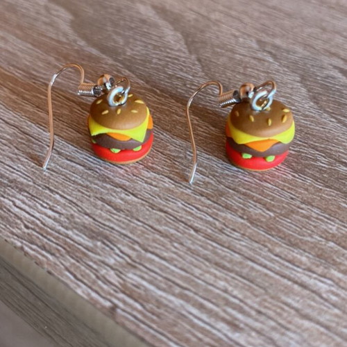 Burger earrings handmade, colorful, made of clay
