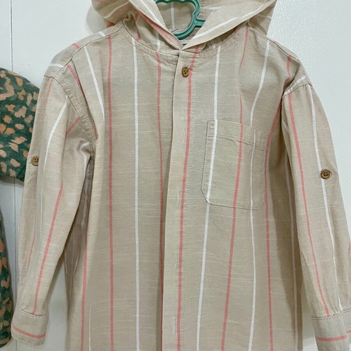 Zara summer shirts for boys up to 3 years, beige linen and green cotton