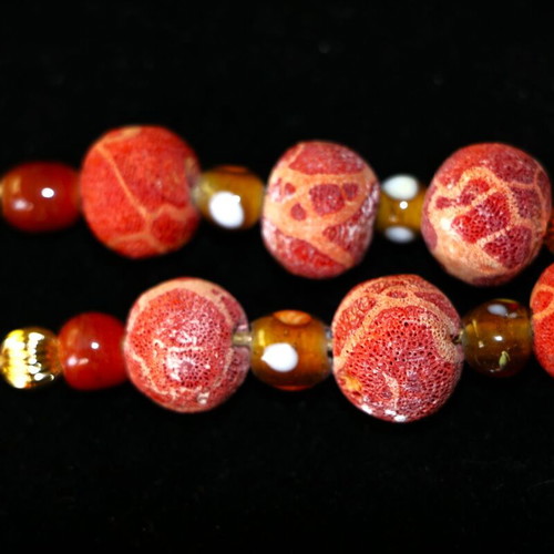 Begleri with genuine coral and 22K gold-plated beads, handmade by Indico Jewells