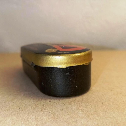 Vintage French thread dispenser tin box used, 1940s