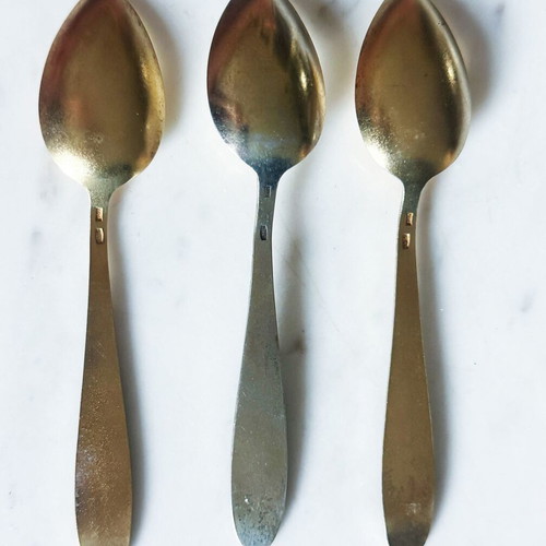 Set of 3 Soviet Silver 875 Spoons with Enamel