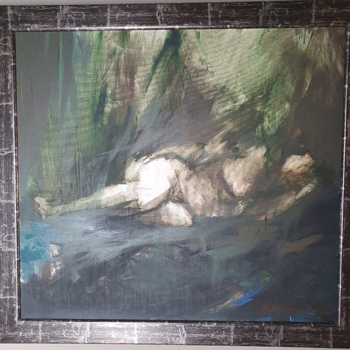 Painting by Eleni Mantzopoulou new with sleeping female figure