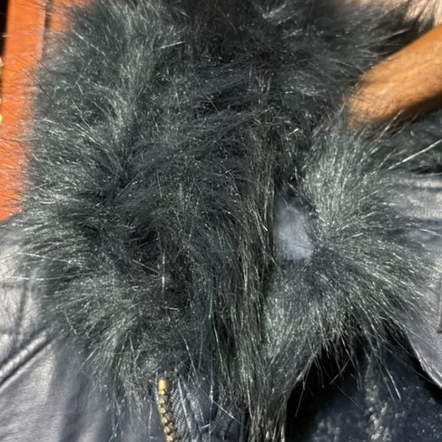 Women's eco-leather jacket with rich fur used, blue, size XXXL