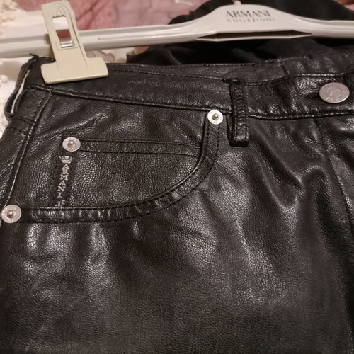 Armani Jeans leather pants new, no 29, straight fit, dark khaki