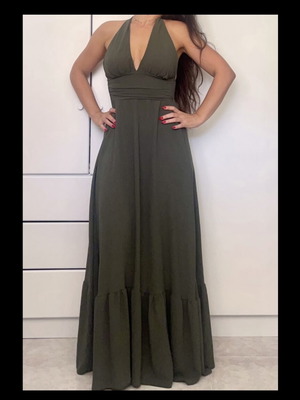 Maxi dress khaki with open back