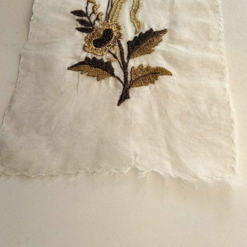 Vintage Gold Embroidered Fabric Satin Shantung Unused