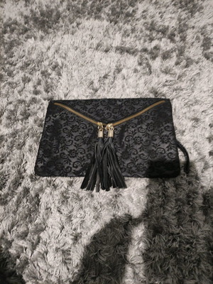 Handbag used, black with lace and tassel details
