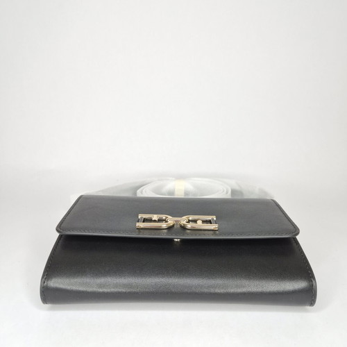 Furla Mini Pochette Bag new, black leather crossbody with gold chain