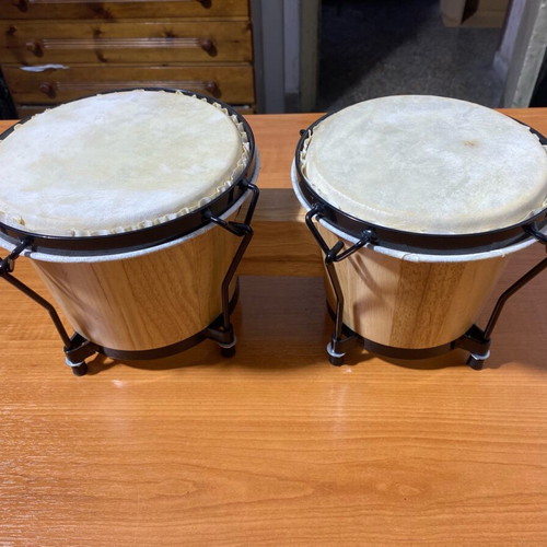 Wooden drum with genuine leather, diameter 20 and 18 cm, height 17 cm, new
