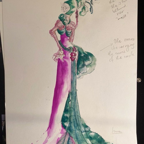 Theatrical costume design used, watercolor on A3 paper