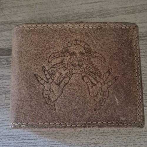 Leather Fox men's wallet new with skull design and RFID protection