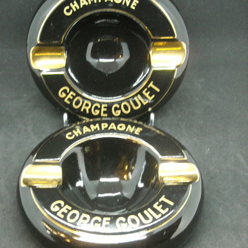Pair of used promotional ashtrays "Champange George Goulet" porcelain