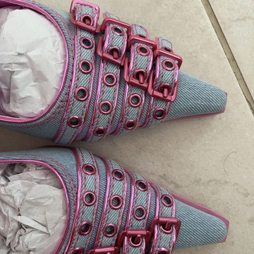 Generation Kiss Denim Point Toe Heels, Size 38, Blue Pink