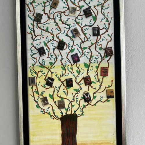 3D Mixed Media Painting The Tree of Books framed, like new