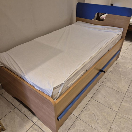 Teen double bed melamine with two mattresses, 1.70x0.90 m