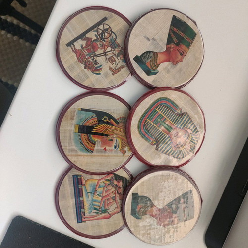 Set of 6 Egyptian coasters like new with papyrus, handmade decor